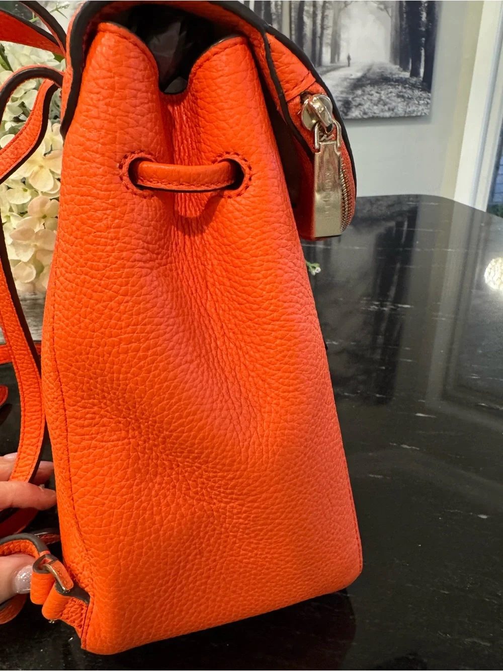 🍊♠️Kate Spade New York Orange Pebbled Leather Backpack - Picture 6 of 12